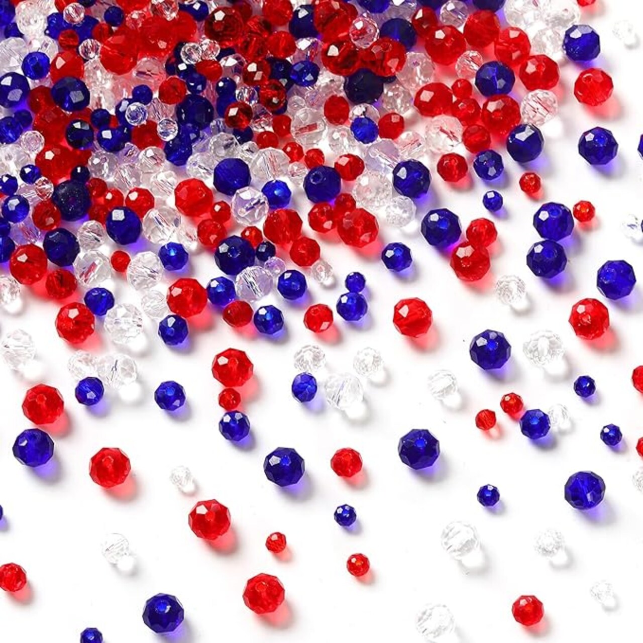 Patriotic Crystal Beads, 1000PCS Red White Blue Bead for Jewelry Making, 4th of July American Patriotic Glass Beads 4/6/8 mm Craft Beads for Independence Day Bracelets Necklace Earrings